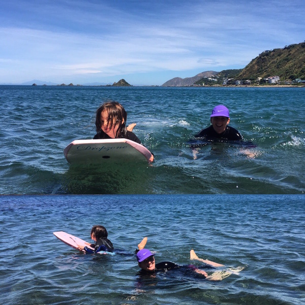 Swimming at Princess Bay, Wellington, with Alice