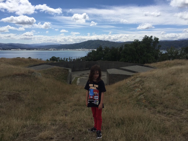 Alice in front of the gun emplacements.