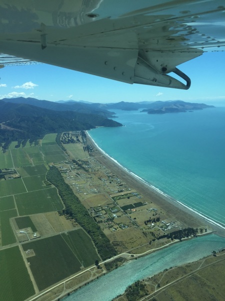 Flying into Blenheim, over Cloudy Bay, New Zealand.