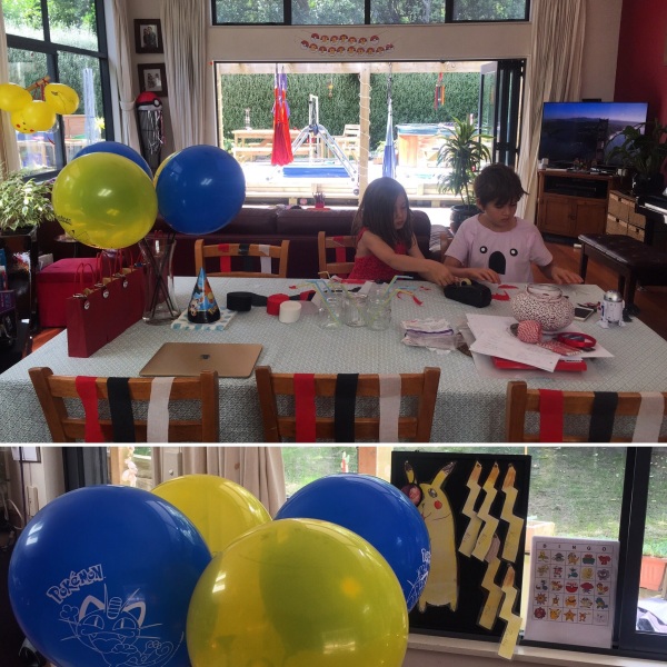 Alice and Sophie preparing for the Pokemon party