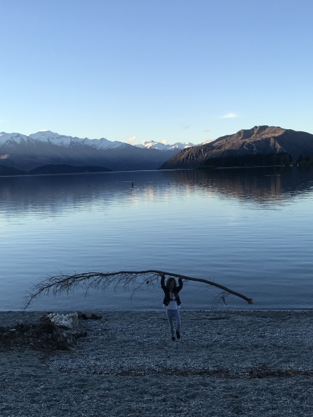 Simple fun, lifting sticks, on the shore of the lake in Wanaka #beingseven