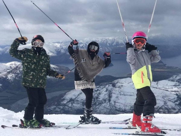 Sophie at Treble Cone with her friend and his Mum.