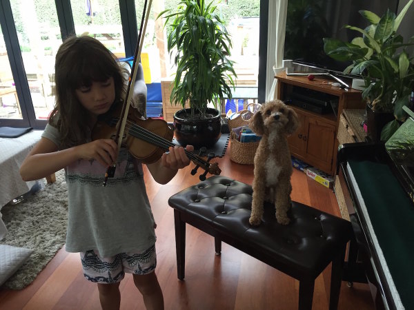 Alice practicing her violin