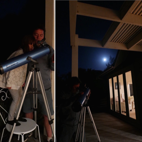 Dan and Alice looking at the craters on the moon,