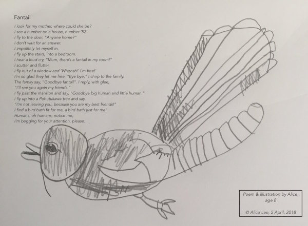 Alice's poem about our visiting fantail.