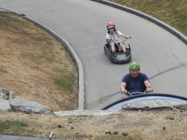 Dan and Charlotte zooming down on the luges!